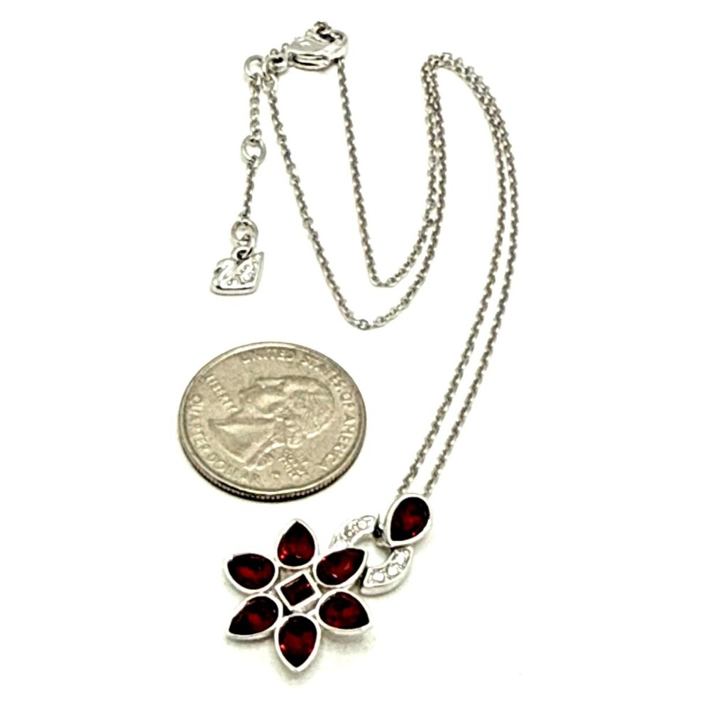 NWOT Swarovski Crystals Pear Red Siam Pendant Necklace w/ Clear Accents NEW 18" - Picture 13 of 13
